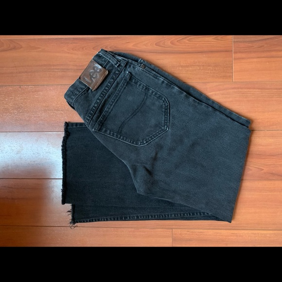 LEE VINTAGE Black high waisted jeans raw hem flare - Picture 2 of 5